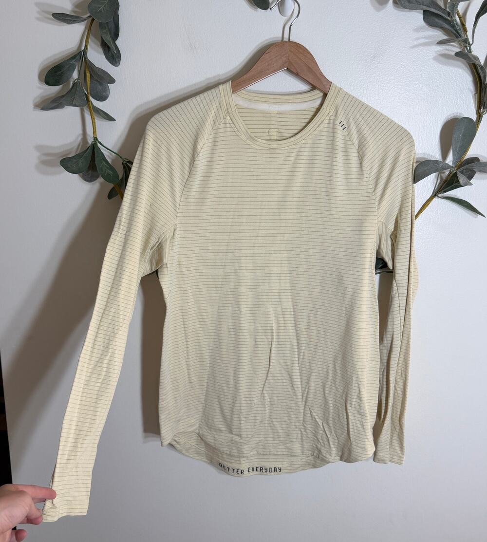 Lululemon Light Yellow Striped Long Sleeve